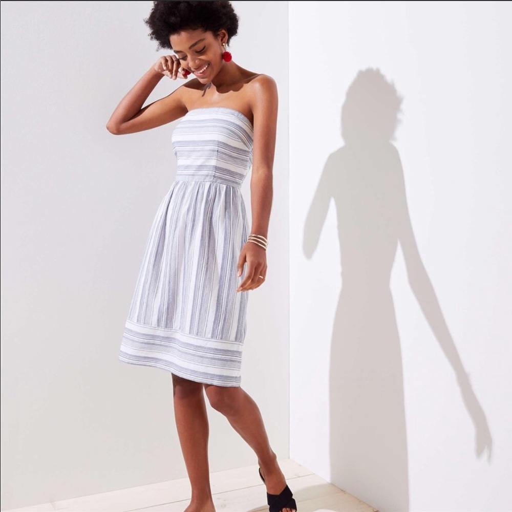 LOFT Blue and White Strapless Dress